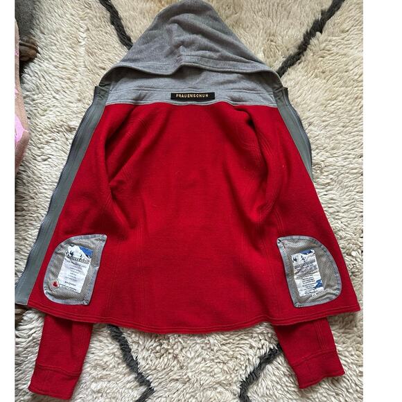 FRAUENSCHUH Red jacket wool hooded gray Full Zip Pockets Xs limited edition ski - Picture 14 of 16